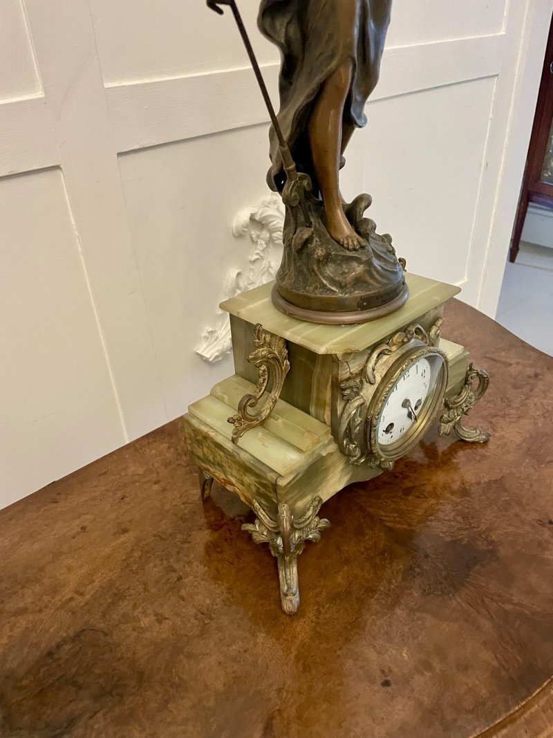Antique French Onyx and Spelter Clock depicting Amphitrite after Auguste Moreau - Image 4